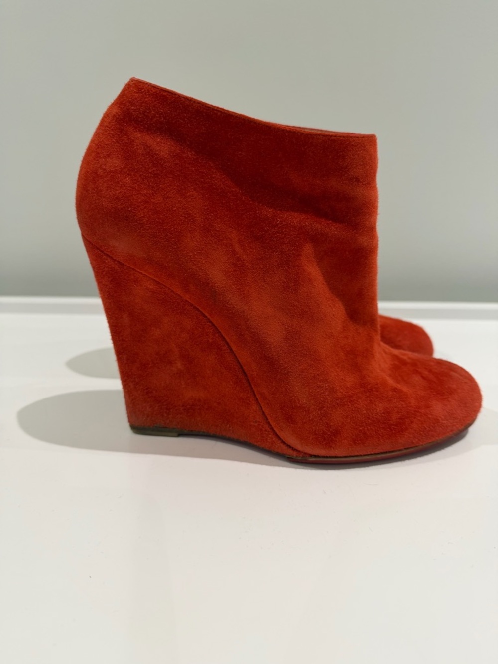 Christian Louboutin Rust Suede Wedge Booties